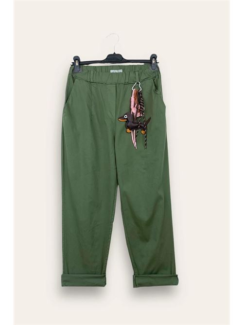 Pantalone baggy con elastico in vita e portachiavi LOVEme | CH-12819/Verde Militare